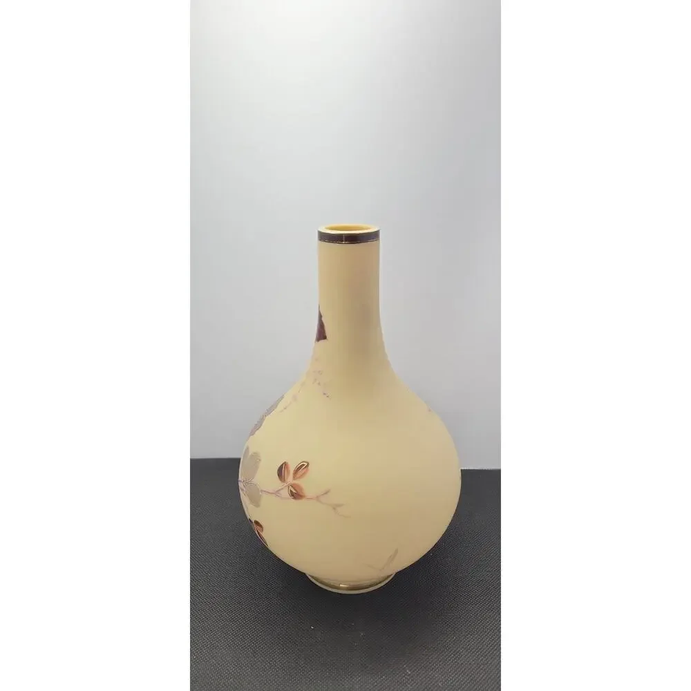 Floral Moriage Style Vase Raised Enamel Pink Gold Cream Decorative 9
